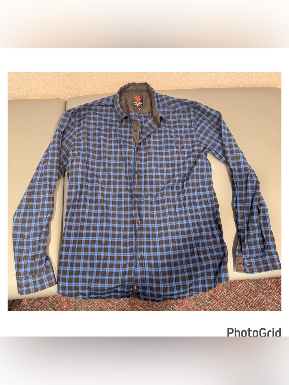 Men’s Blue and Black Plaid Button-Up Shirt